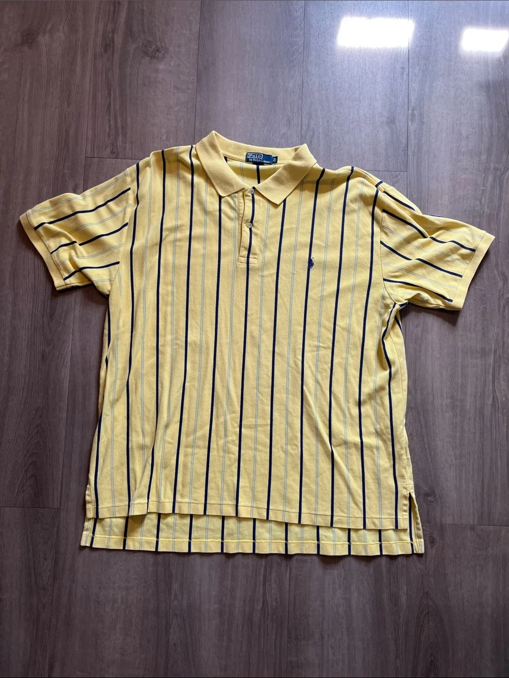 Ralph Lauren Yellow Polo with Navy Pinstripes